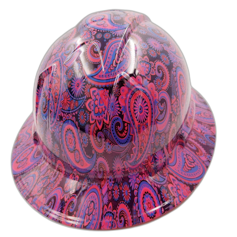 Hot Pink Purple Paisley hard hat back view