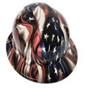 Hi Rez 3D American Flag Waving Custom Hydro Dipped Full Brim Hard Hat - Back View