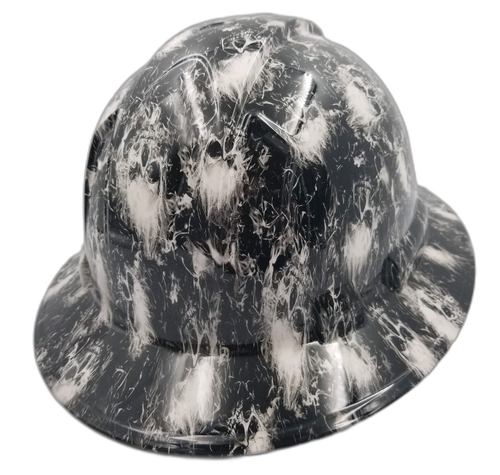 White Smoking Skulls Custom Hydro Dipped Full Brim Hard Hat - Back View
