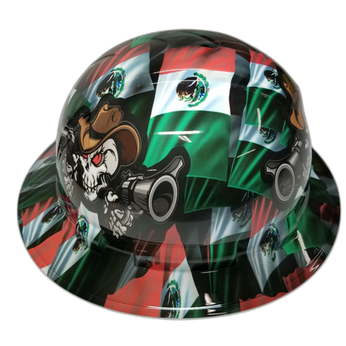 Mexican Outlaw Cowboy Pride Custom Hydro Dipped Full Brim Hard Hat - Back View
