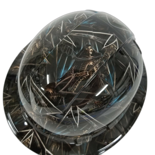Grim Reaper Maltese Cross Skulls Custom Hydro Dipped Full Brim Hard Hat - Back View
