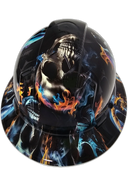 Realistic Flaming Skulls Custom Hydro Dipped Full Brim Hard Hat - Back View