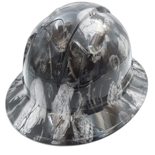 3D Bone Head Skulls Custom Hydro Dipped Full Brim Hard Hat - Back View