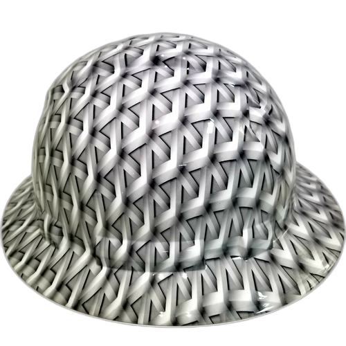 White Acid Trip Geometric Camo Custom Hydro Dipped Full Brim Hard Hat - Back View