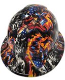 American Flaming Skulls Till Death Custom Hydro Dipped Full Brim Hard Hat - Back View