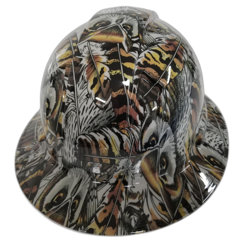 Gray Owl Camo Wildlife Animals Custom Hydro Dipped Full Brim Hard Hat - Back View