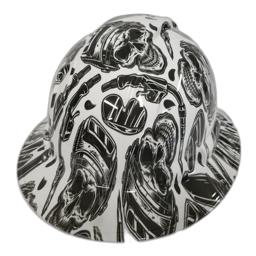 Welder Theme Welder Up White Custom Hydro Dipped Full Brim Hard Hat - Back View