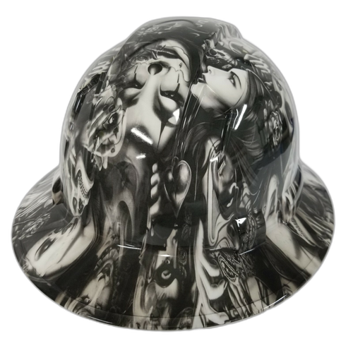 Day Of Dead Girls Tattoo Style Custom Hydro Dipped Full Brim Hard Hat - Back View