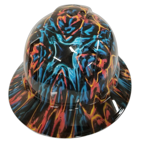 Fire And Ice Color Custom Hydro Dipped Full Brim Hard Hat - Back View