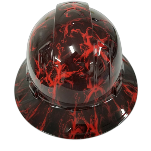 Red And Black Skulls Custom Hydro Dipped Full Brim Hard Hat - Back View