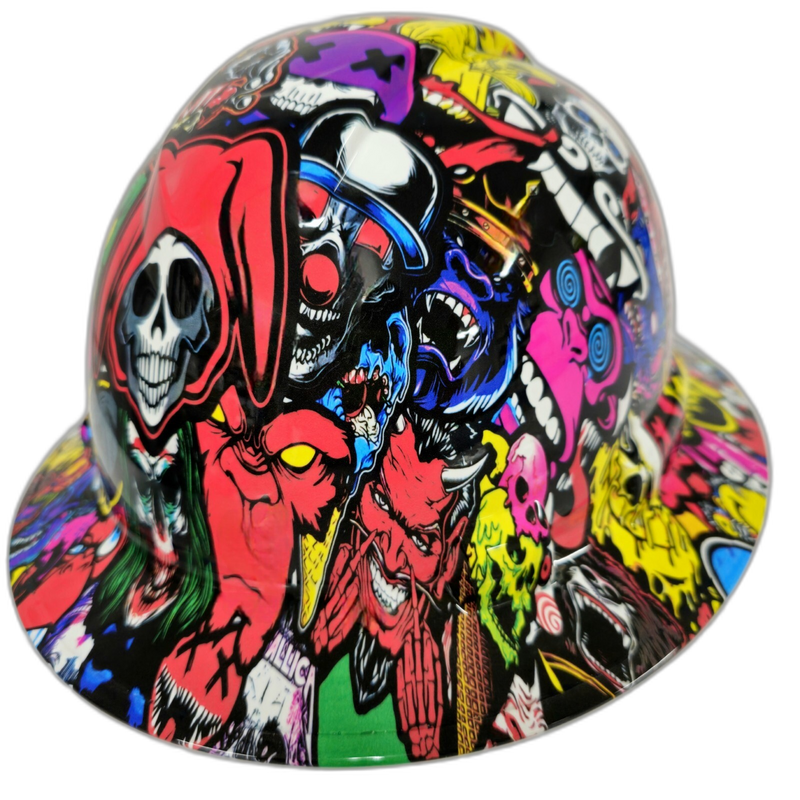 Full Color Cartoon Sticker Bomb hard hat back view