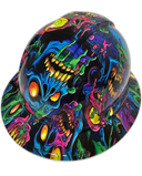Neon Psycho Zombies Custom Hydro Dipped Full Brim Hard Hat - Back View