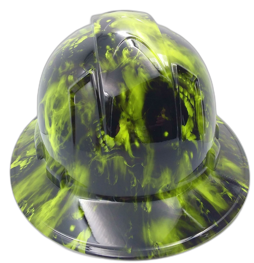 Lime Green Hades Custom Hydro Dipped Full Brim Hard Hat - Back View