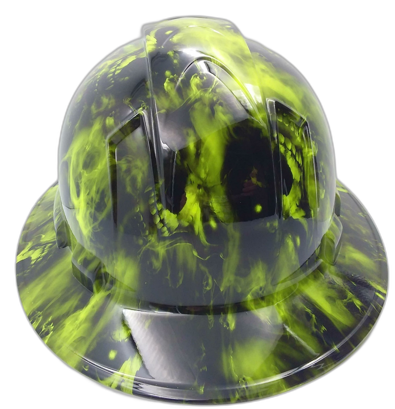 Lime Green Skull & Flames hard hat back view