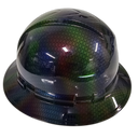 Multi Color Basket Weave Carbon Fiber Custom Hydro Dipped Full Brim Hard Hat - Back View