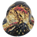 Battle Worn Tattered And Torn USA Flag Custom Hydro Dipped Full Brim Hard Hat - Back View
