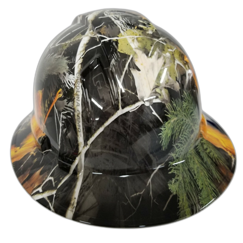 Pow/Mia Carolina Camo Woods Custom Hydro Dipped Full Brim Hard Hat - Back View