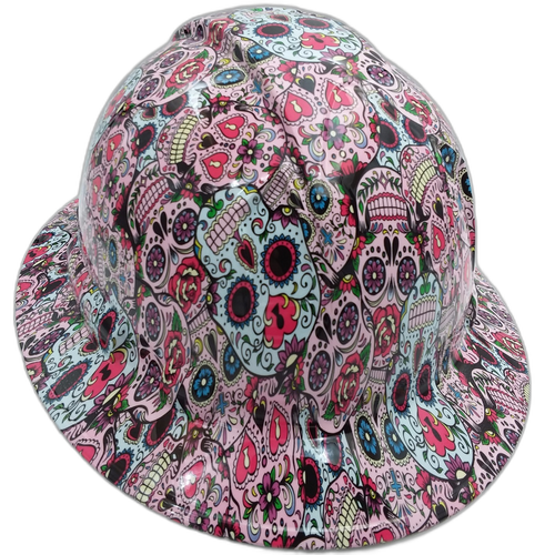 Sugar Skulls Custom Hydro Dipped Full Brim Hard Hat - Back View
