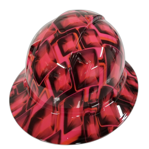 Hot Pink Hollywood Flash Cubes Custom Hydro Dipped Full Brim Hard Hat - Back View