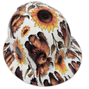 Highland Cows Sunflower Fields Custom Hydro Dipped Full Brim Hard Hat - Back View