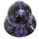 Lotus Flower Neon Color Custom Hydro Dipped Full Brim Hard Hat - Back View