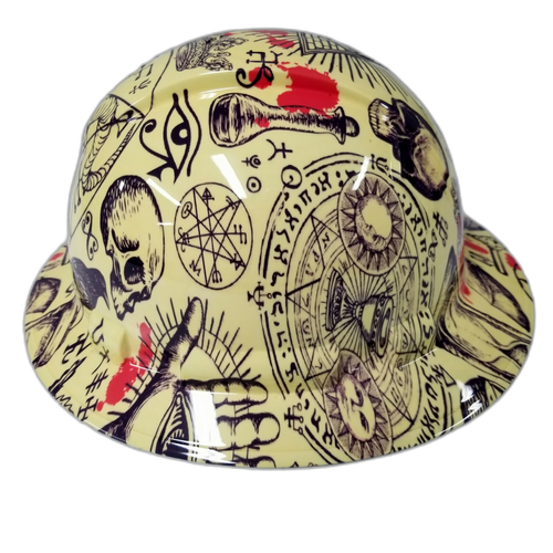 Alchemy Occult Wiccan Pentagram Custom Hydro Dipped Full Brim Hard Hat - Back View