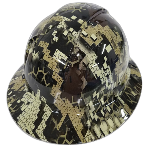 Desolve Wing Camo Desert Custom Hydro Dipped Full Brim Hard Hat - Back View