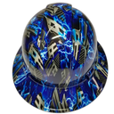 Blue Line Ice Skulls Blue Lightning Custom Hydro Dipped Full Brim Hard Hat - Back View