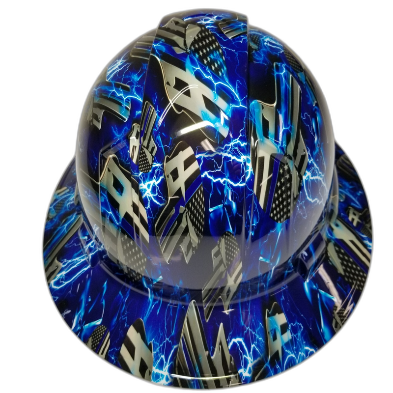 Thin Blue Line Flag Lightning hard hat back view
