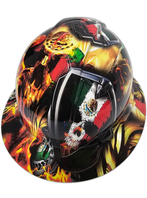Mexican Pride Orgullo Mexicano Custom Hydro Dipped Full Brim Hard Hat - Back View