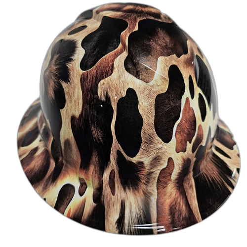 Cowboy Camo Cow Hide Realistic Custom Hydro Dipped Full Brim Hard Hat - Back View