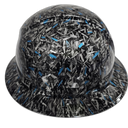 Forged Carbon Fiber Teal Blue Custom Hydro Dipped Full Brim Hard Hat - Back View