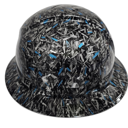 Forged Carbon Fiber Teal Blue Custom Hydro Dipped Full Brim Hard Hat - Back View