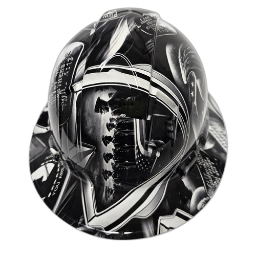 Military Veterans Memorial Badges Custom Hydro Dipped Full Brim Hard Hat - Back View