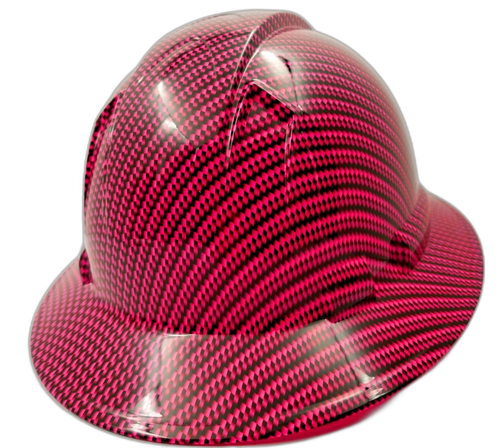 Wicked Hot Pink Carbon Fiber Custom Hydro Dipped Full Brim Hard Hat - Back View