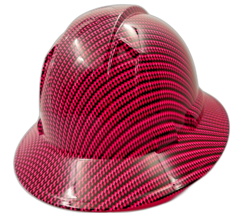 Hot Pink Carbon Fiber Weave hard hat back view