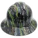 Green Carbon Urban Camo Black Custom Hydro Dipped Full Brim Hard Hat - Back View