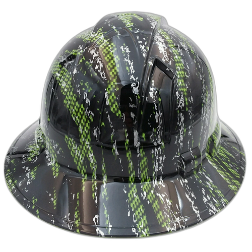 Green Carbon Urban Camo Black Custom Hydro Dipped Full Brim Hard Hat - Back View