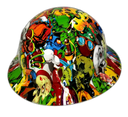 Skull Sticker Bomb Custom Hydro Dipped Full Brim Hard Hat - Back View