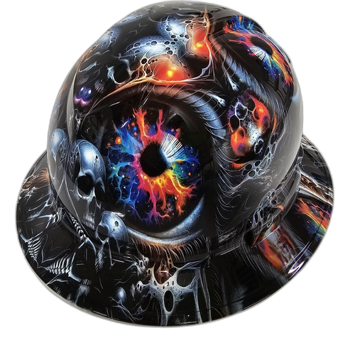 The Eyes Have It Skulls N Eyes Custom Hydro Dipped Full Brim Hard Hat - Back View