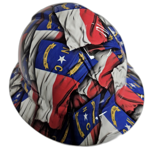 North Carolina State Flag Custom Hydro Dipped Full Brim Hard Hat - Back View