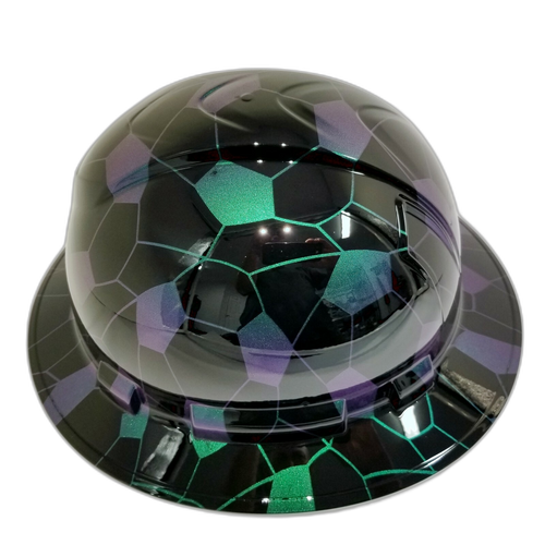 Color Shift Hex Camo Black Custom Hydro Dipped Full Brim Hard Hat - Back View
