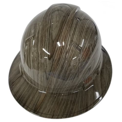 Damascus Woodgrain Pattern Custom Hydro Dipped Full Brim Hard Hat - Back View