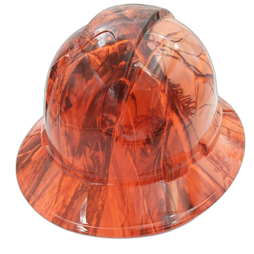 Deep Woods Blaze Camo Custom Hydro Dipped Full Brim Hard Hat - Back View