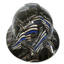 Support The Blue Thin Blue Line Custom Hydro Dipped Full Brim Hard Hat - Back View