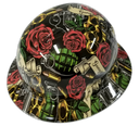 Hustle Hard Knuckles Roses Custom Hydro Dipped Full Brim Hard Hat - Back View