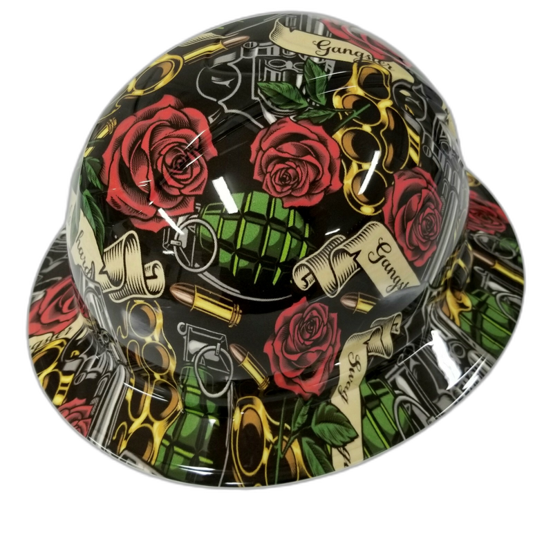Brass Knuckles & Roses Tattoo hard hat back view