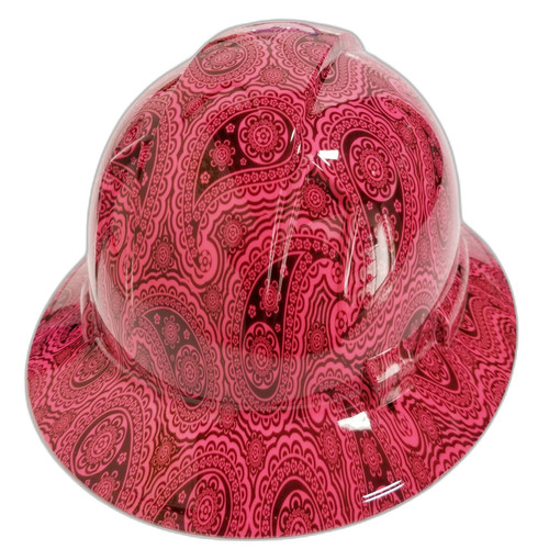 Hot Pink Bandana Print Color Custom Hydro Dipped Full Brim Hard Hat - Back View