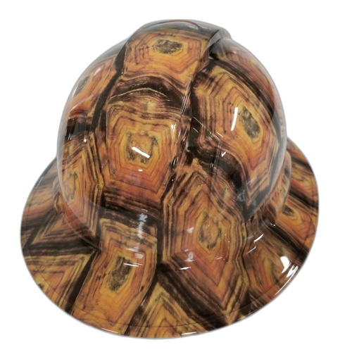 Shell Head Turtle Shell Tortoise Custom Hydro Dipped Full Brim Hard Hat - Back View