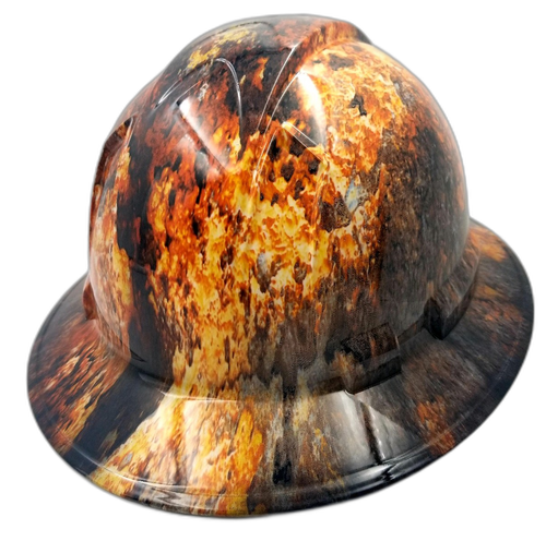 Rust Bucket Head Patina Custom Hydro Dipped Full Brim Hard Hat - Back View